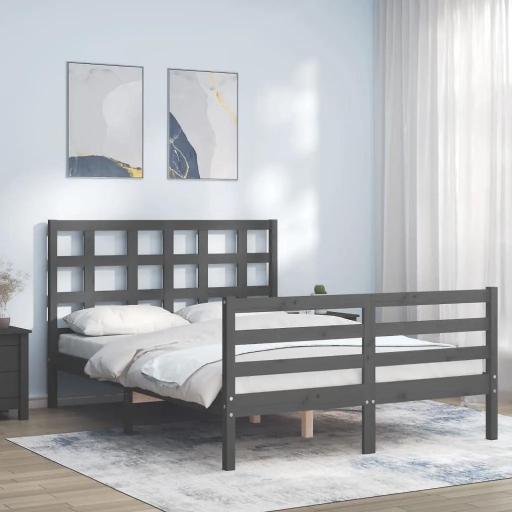 3193968 vidaXL Cadru de pat cu tăblie, gri, 140x190 cm, lemn masiv