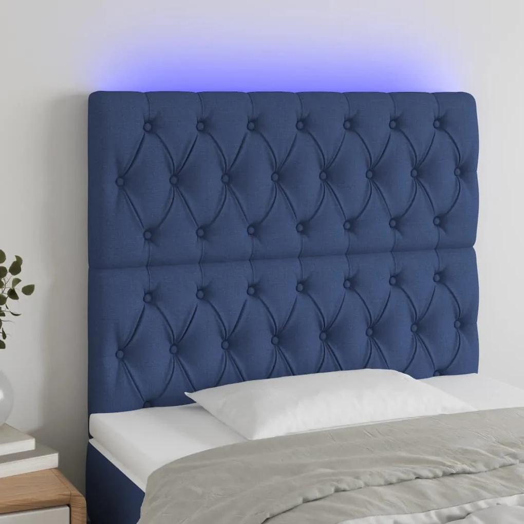 3122756 vidaXL Tăblie de pat cu LED, albastru, 100x7x118/128 cm, textil