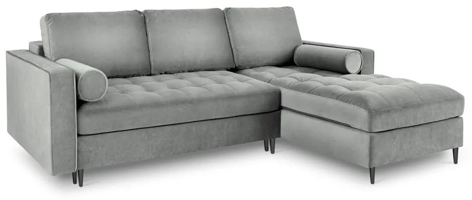 Colțar extensibil din catifea cu șezlong dreapta Milo Casa Santo, gri deschis