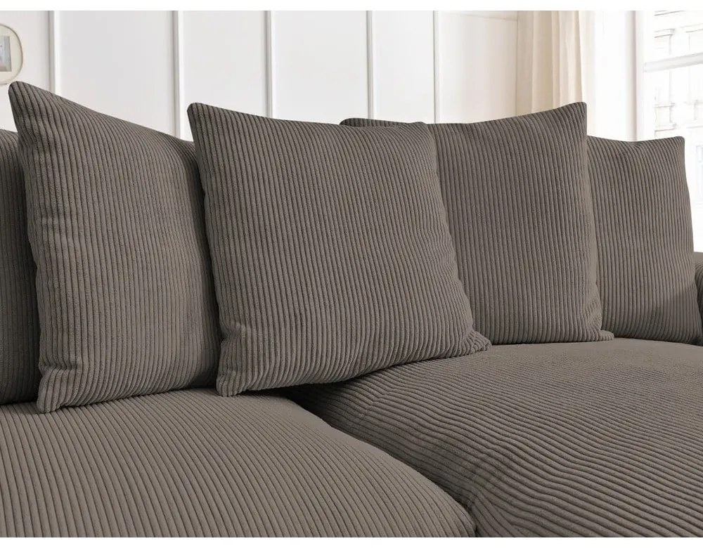 Colțar taupe extensibil/cu spațiu de depozitare cu tapițerie din catifea reiată Voltaire – Bobochic Paris