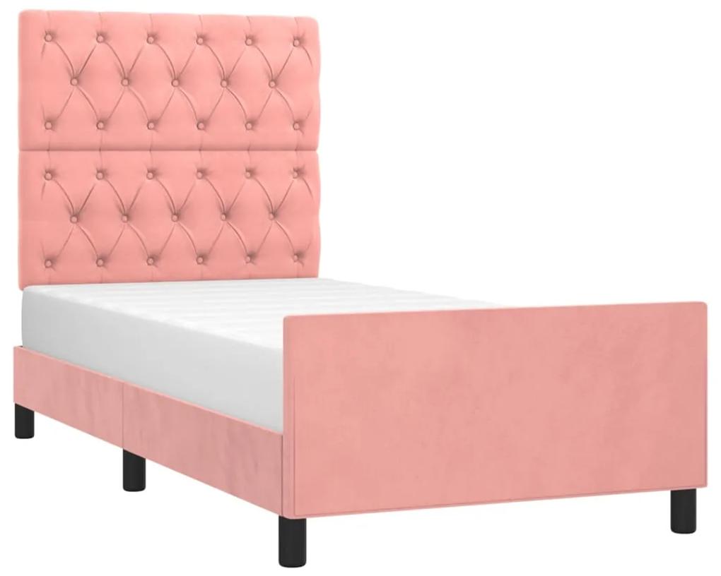 Cadru de pat cu tablie, roz, 80x200 cm, catifea Roz, 80 x 200 cm, Design cu nasturi