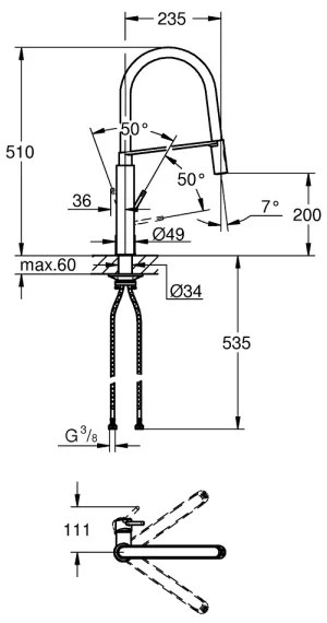 GROHE 31491000 - Baterie pentru chiuvetă CONCETTO cu duș profesional, crom lucios