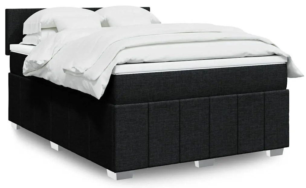 vidaXL Pat box spring cu saltea, negru, 140x200 cm, textil
