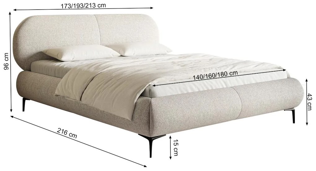Pat matrimonial 180 cm Octave 180 (cu somieră) (cu sp. depozitare) (crem + negru). 1099939