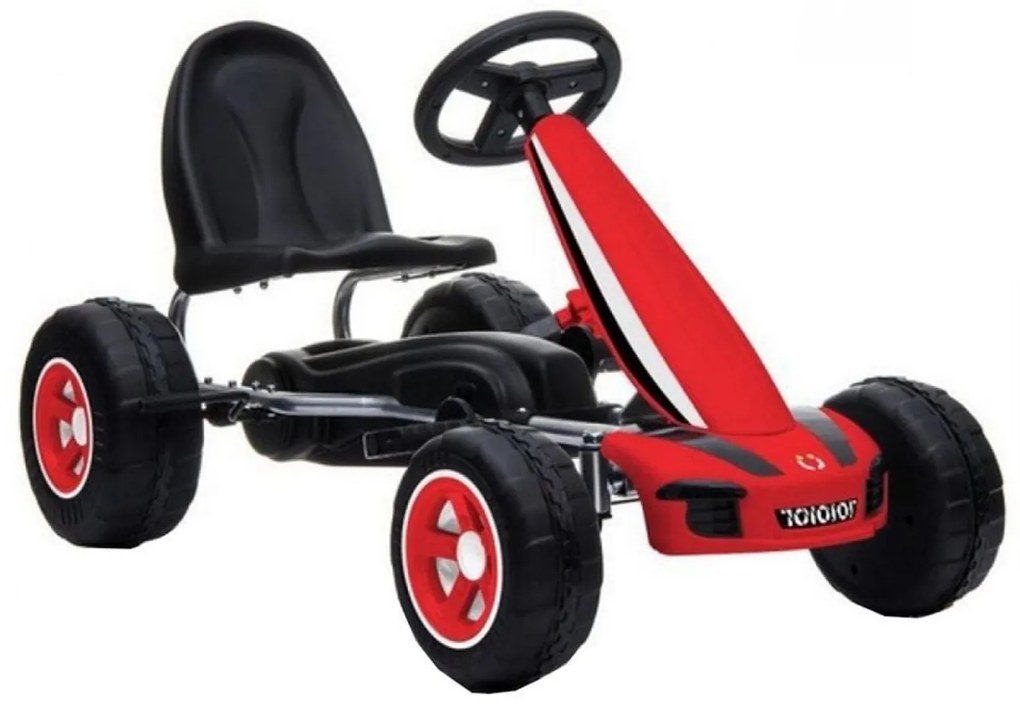 Kart cu pedale pentru copii NOVOKIDS® Fever Kart PRO, Carena, Structura metalica, Frana de mana, Scaun Ajustabil, Mers cu spatele, Rosu