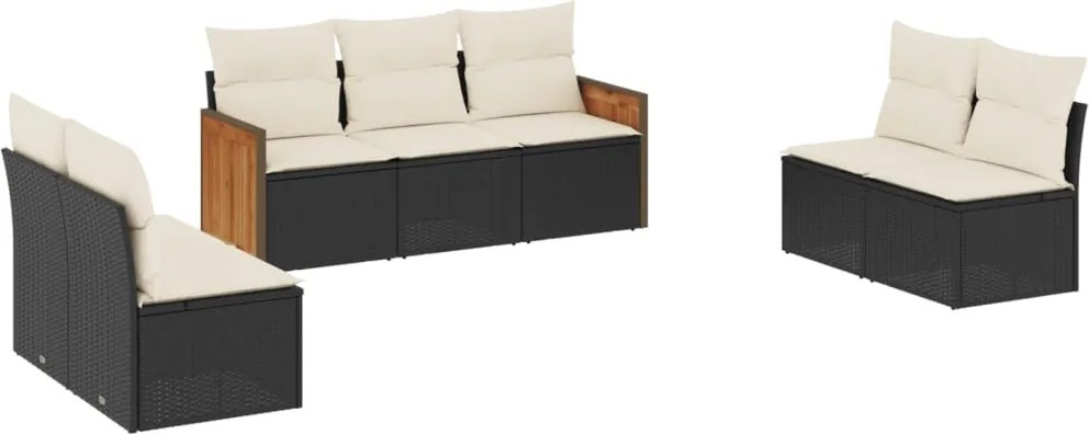 vidaXL Set canapele de grădină cu perne, 7 piese, negru, poliratan
