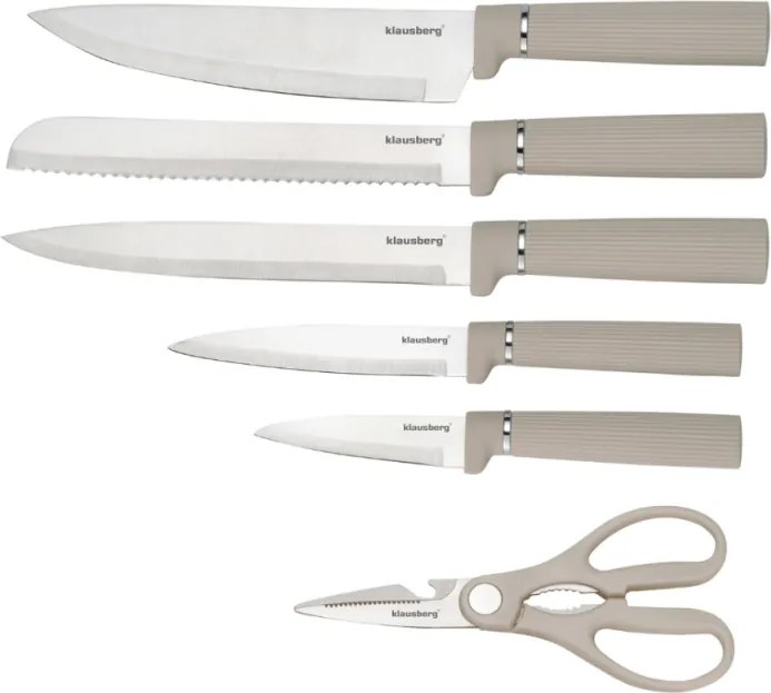 Set cuțite Klausberg KB 7978, 8 piese, Oțel inoxidabil, Suport, Suport hârtie de bucătărie, Bej