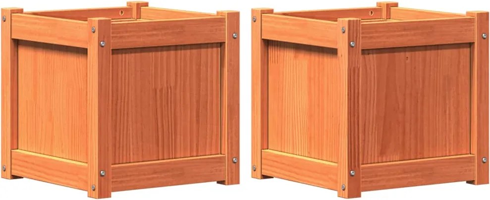 vidaXL Jardiniere de grădină, 2 buc., maro ceruit, lemn masiv de pin