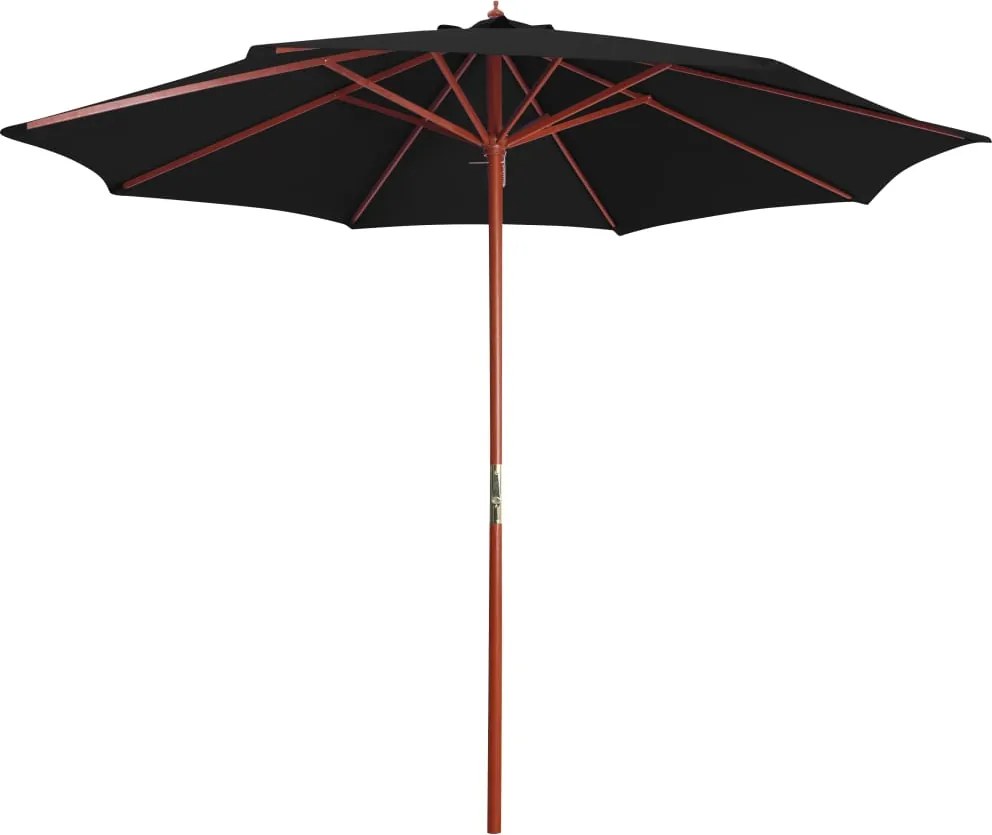 vidaXL Umbrelă de soare cu stâlp din lemn, negru, 300 x 258 cm