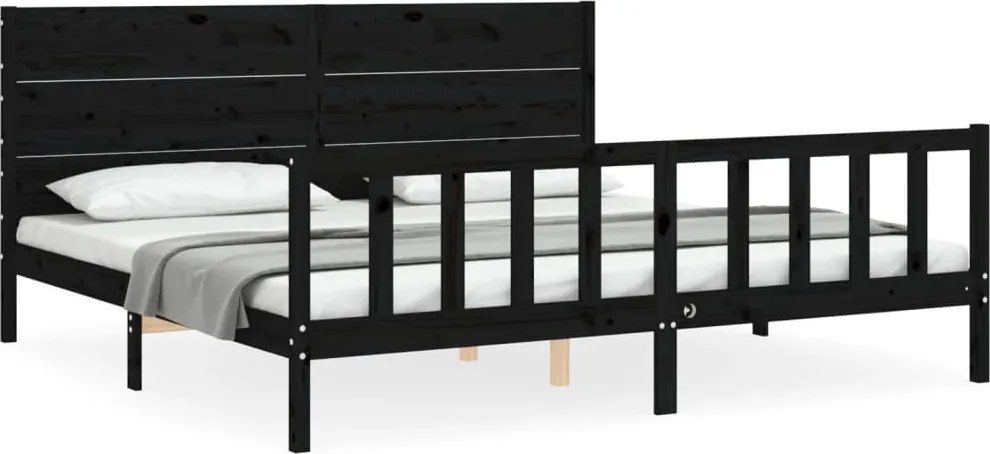 vidaXL Cadru pat cu tăblie 200x200 cm, negru, lemn masiv