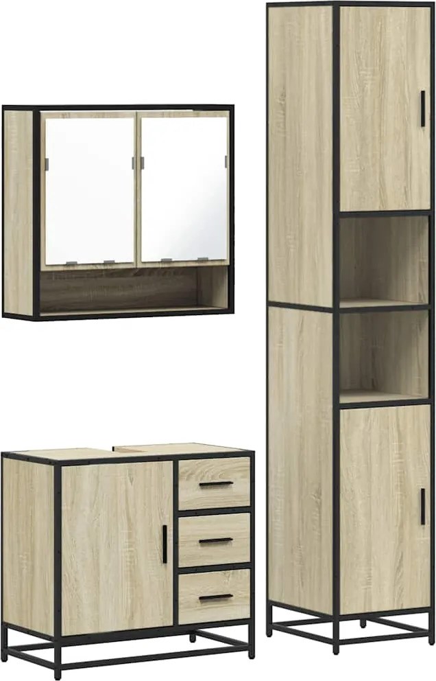vidaXL Set mobilier de baie, 3 piese, stejar sonoma, lemn prelucrat