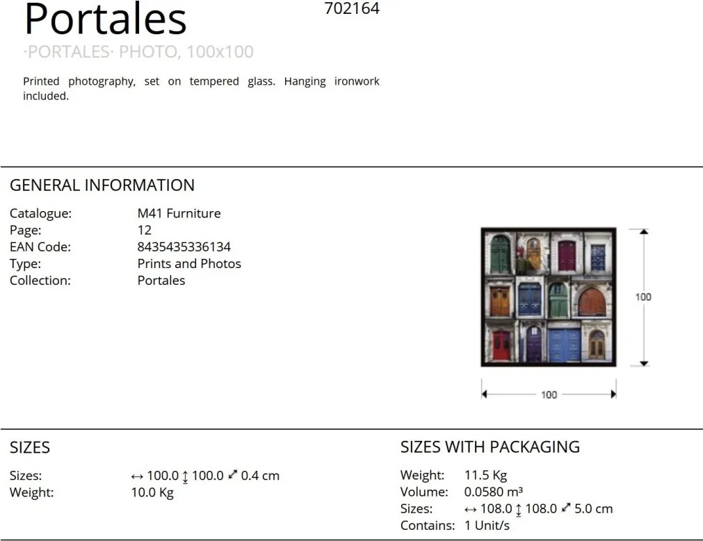 Tablou de perete decorativ Portales,100x100cm