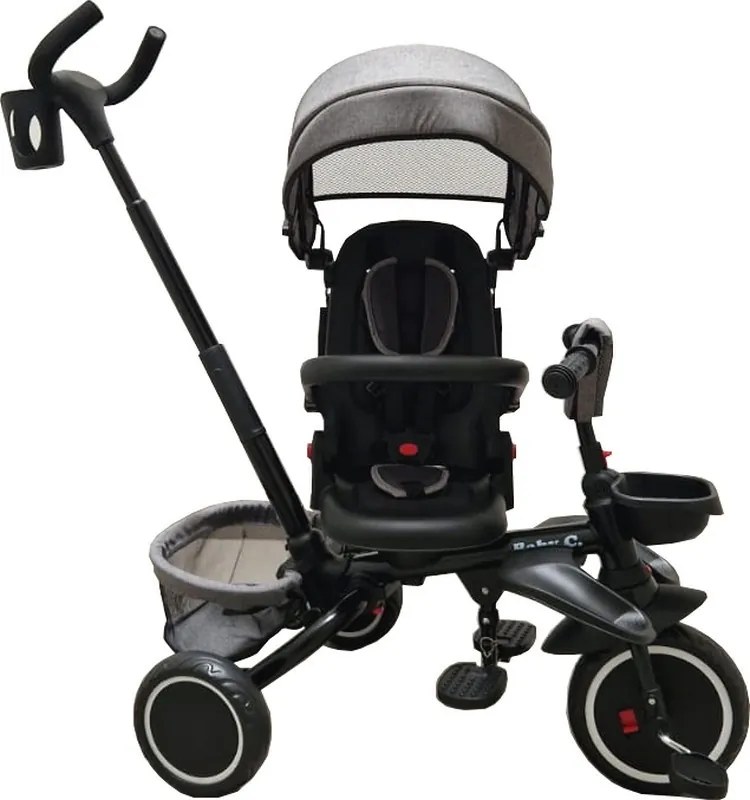 Tricicleta pliabila cu copertina Baby Care™ Folding Trike, Roti din spuma cauciucata EVA, Pedale si maner pentru parinti, Scaun reversibil cu rotire