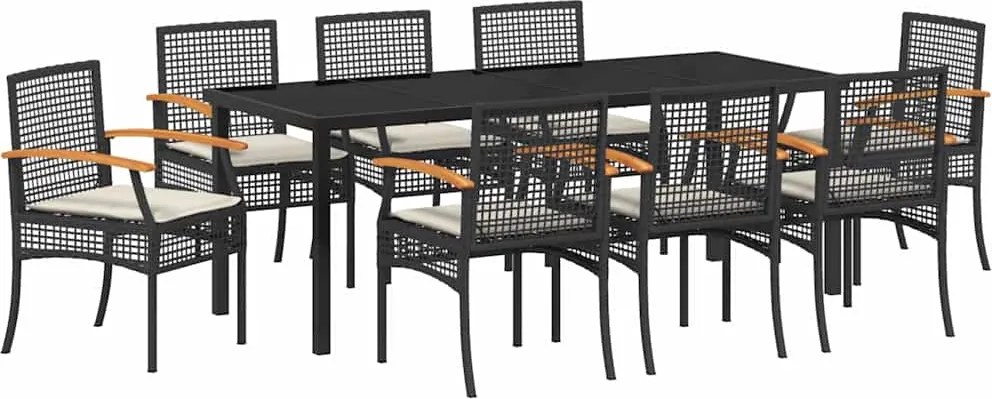 vidaXL Set de masă pentru grădină 9 pcs Negru poliratan