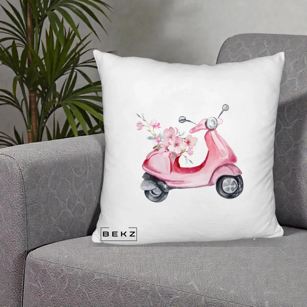 Perna Decorativa Scuter Roz cu Flori Acuarela, 40x40 cm, Alb Pufos, Husa Detasabila, Perna Inclusa, BEKZ®