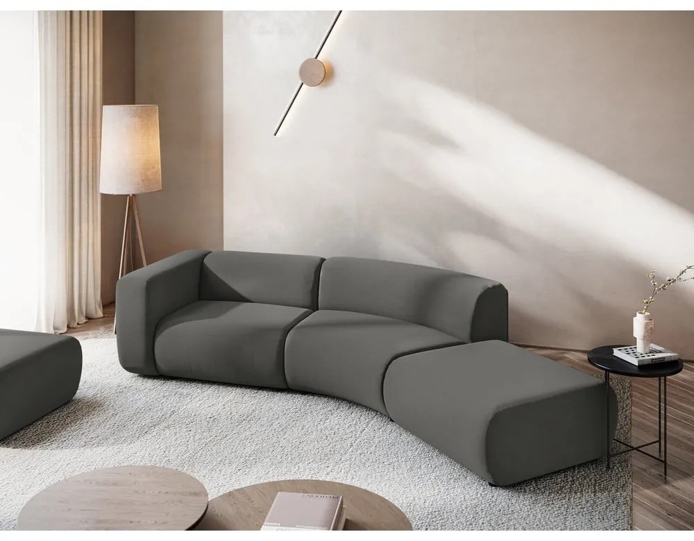 Șezlong gri cu tapițerie din catifea (cu colț pe partea dreaptă) Ekahi – Makamii