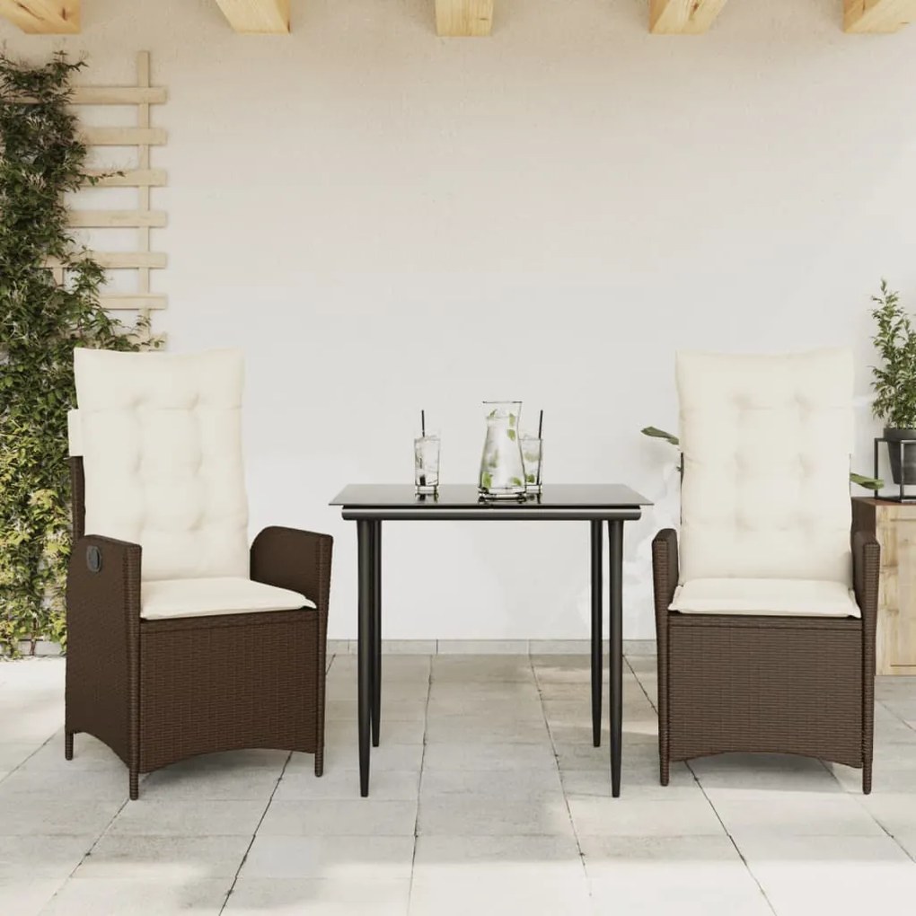 vidaXL Set mobilier de grădină cu perne, 3 piese, maro, poliratan