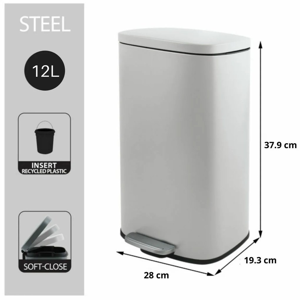 Coș de gunoi cu pedală soft-close Spirella Akira 12 l, alb mat, 12 l