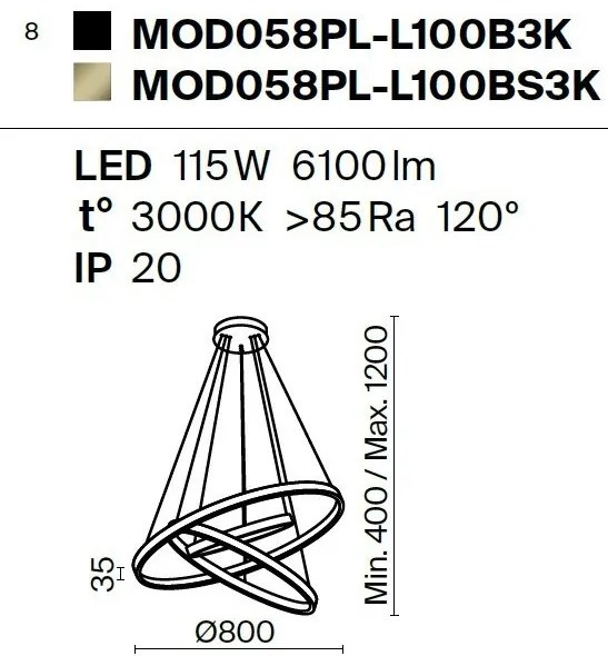 Lustra LED suspendata design modern Rim negru 80cm, 3000K