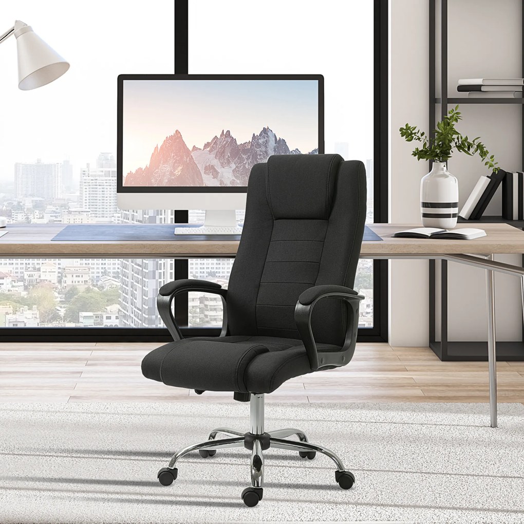 Vinsetto Scaun de Birou Ergonomic, Basculant și Captusit cu Înălțime Reglabilă, 62x76x110-119 cm, Negru | Aosom Romania