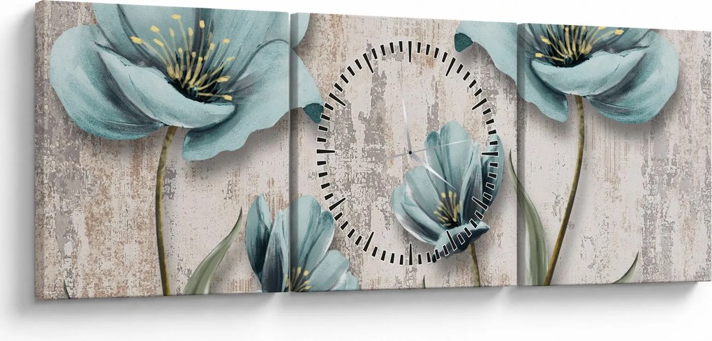 Tablou - Flori texturate (cu ceas) (90x30 cm)