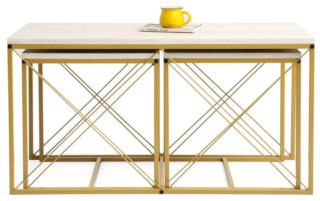 Set 3 măsuțe cafea Defenella (Marmură + Auriu). 1107089
