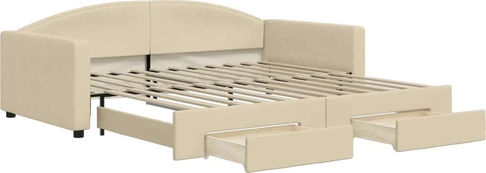 vidaXL Pat de zi cu extensie și sertare, crem, 100x200 cm, textil