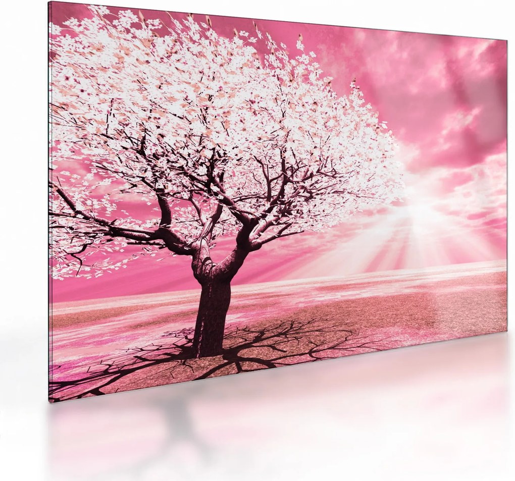Tablou pe sticlă cu pomul roz (70x50 cm)