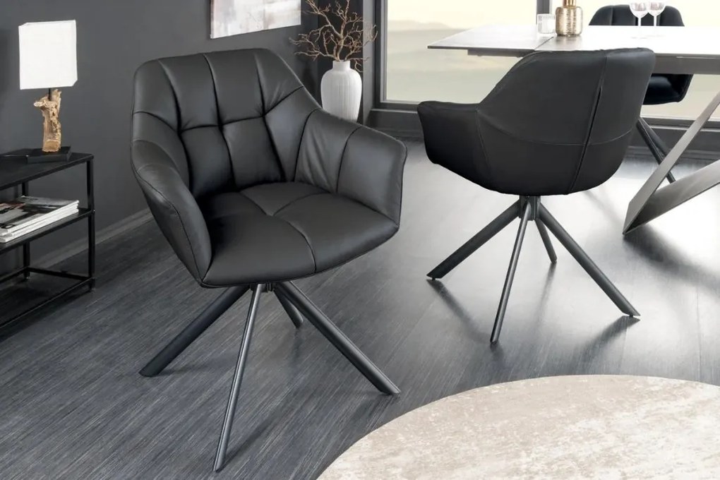 Set 2 scaune pivotante Papillon, piele neagra