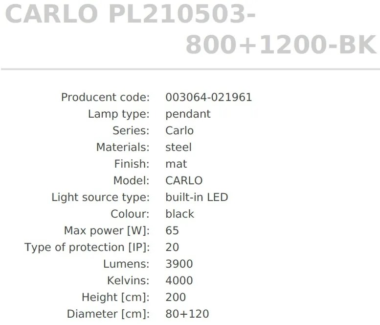 Lustra LED design modern circular CARLO negru mat