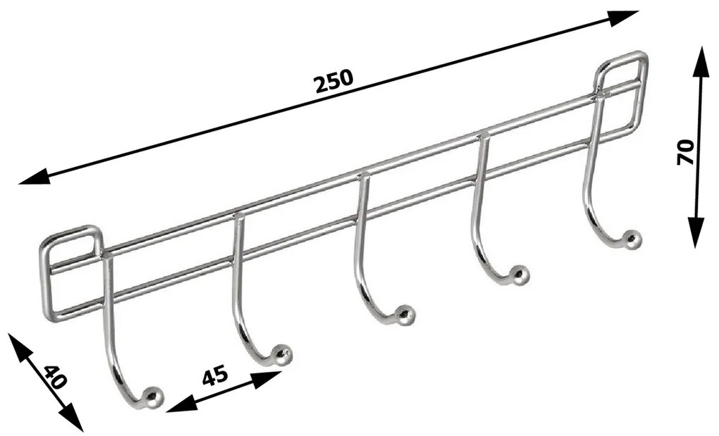 Suport AQUALINE 37055 Line cromat cu 5 cârlige,argintiu