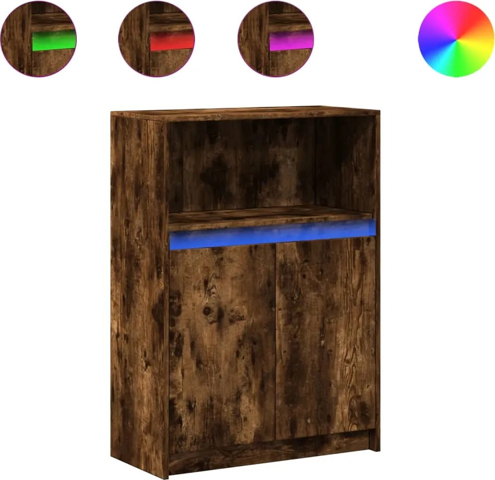 vidaXL Dulap cu LED, stejar fumuriu, 72x34x100 cm, lemn prelucrat