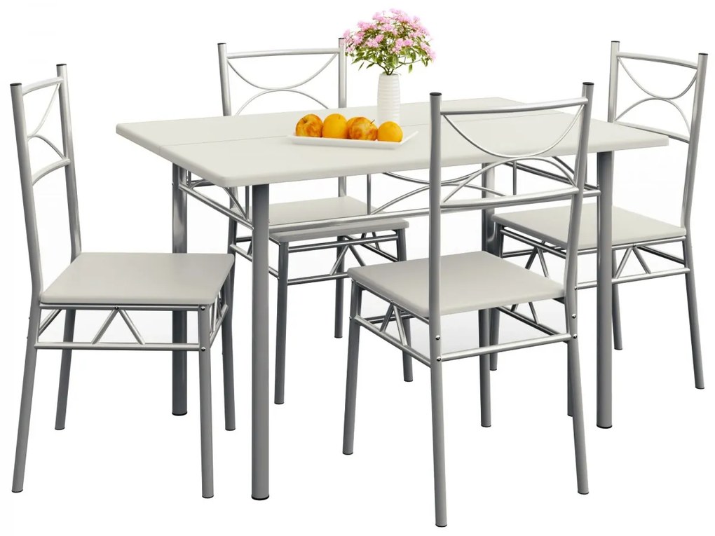 Jurhan Set de mese de dining PAUL, 5 bucăți, catifea albă