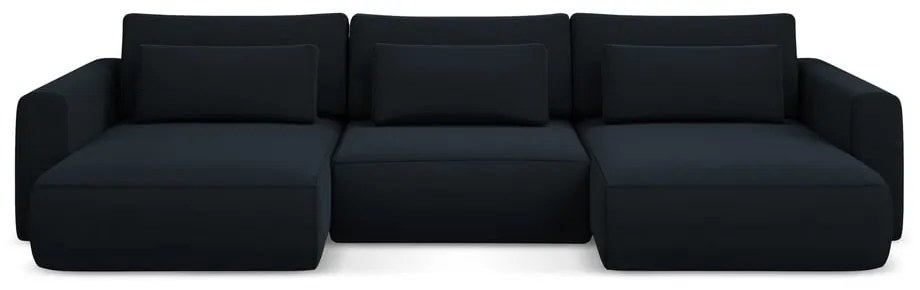 Colțar albastru închis extensibil/cu spațiu de depozitare cu tapițerie din catifea (în formă de "U") Kapua – Makamii