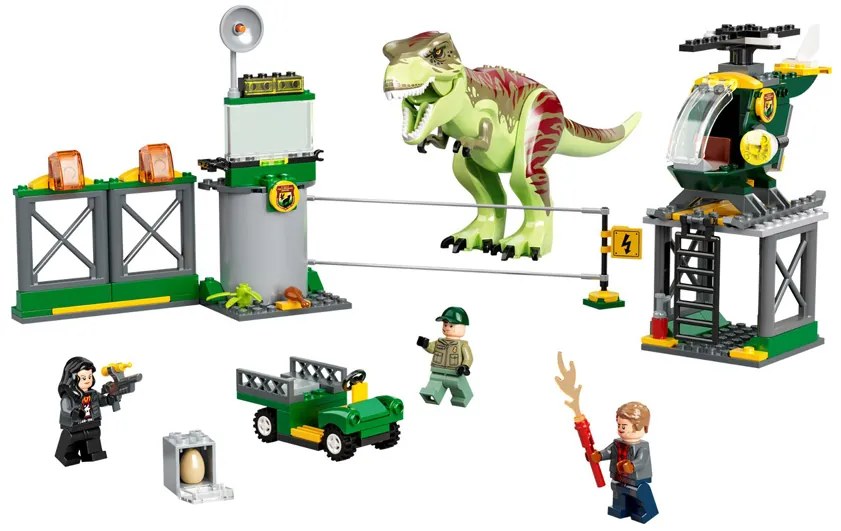 Set de construit LEGO Jurassic World, Evadarea dinozaurului T.rex, 140 piese