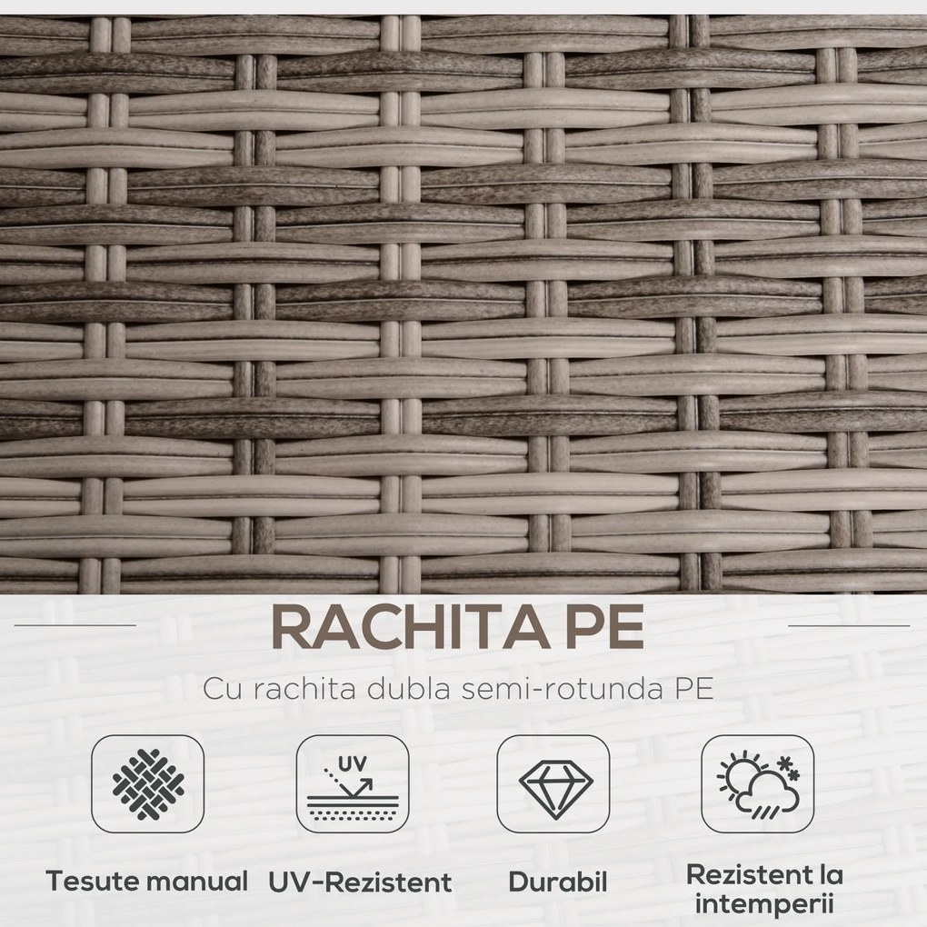 Outsunny Set 8 piese Canapea cu Masuta de cafea In Aer Liber din Ratan PE si structura de aluminiu, 75x75x71cm Gri | Aosom Romania