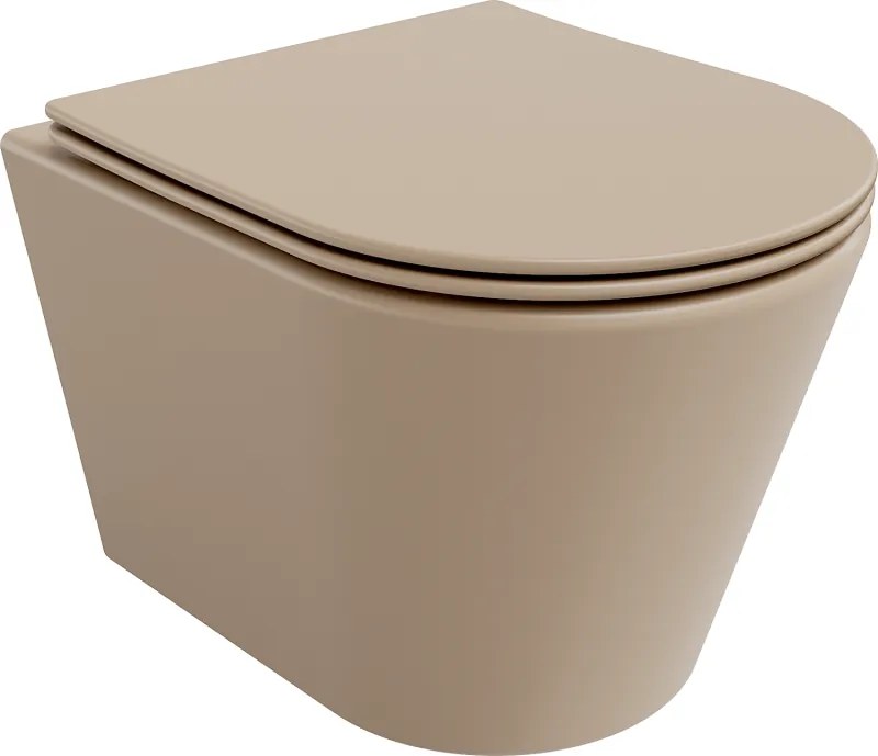 Mexen Rico vas de toaletă fără margini cu capac slim, duroplast, cappuccino mat - 30724064
