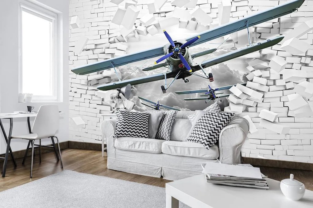 Fototapet - Avionul zboară din perete 3D (254x184 cm)
