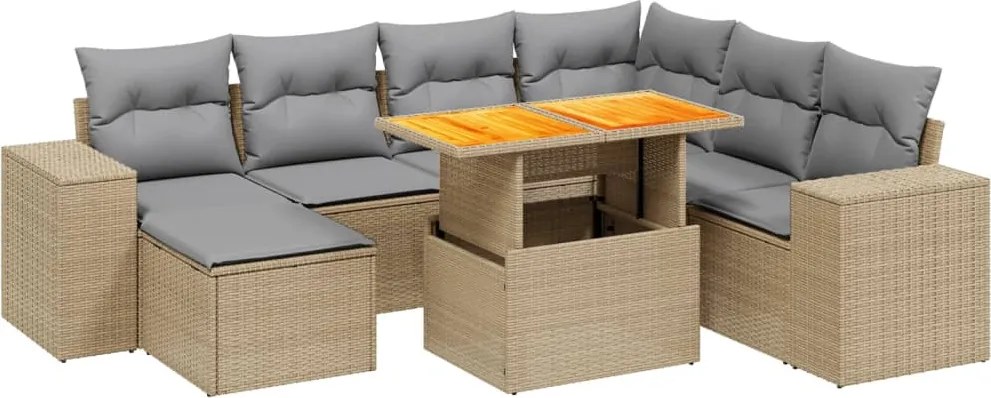 vidaXL Set canapele de grădină, 8 piese, cu perne, bej, poliratan