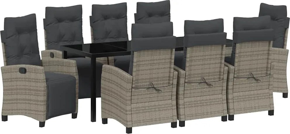 vidaXL Set de masă pentru grădină cu pernă 9 pcs Gri poliratan