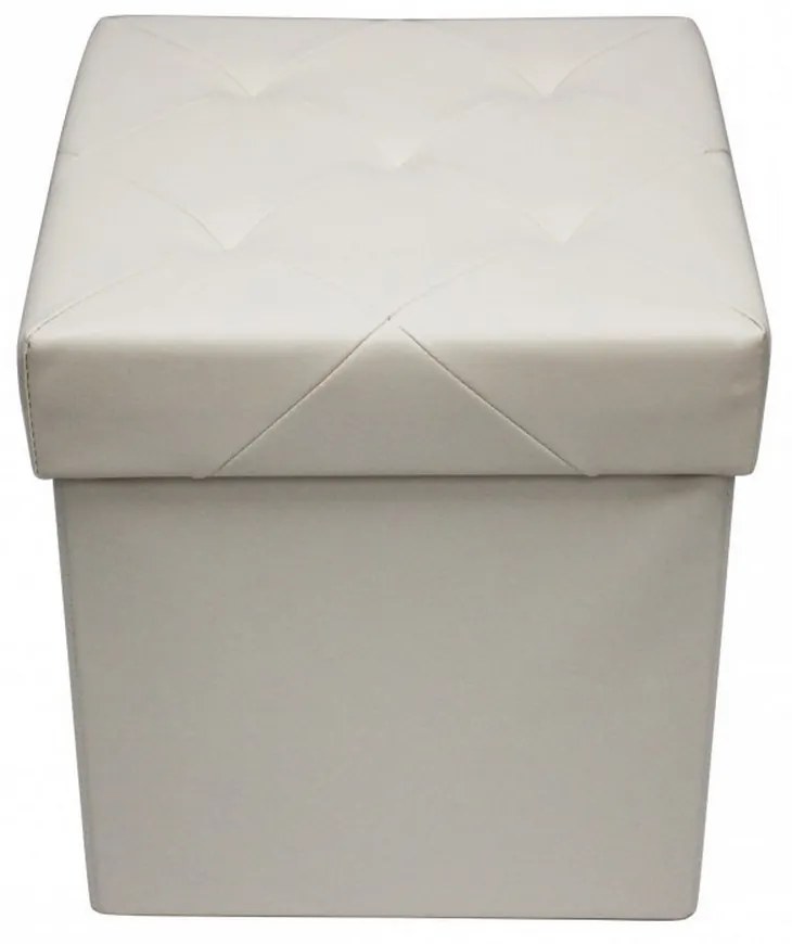 Taburet cu cutie de depozitare HouseXL™ 10100, Dimensiuni 38X38X38cm, Max 150 kg, Capac moale din piele ecologica, Beige