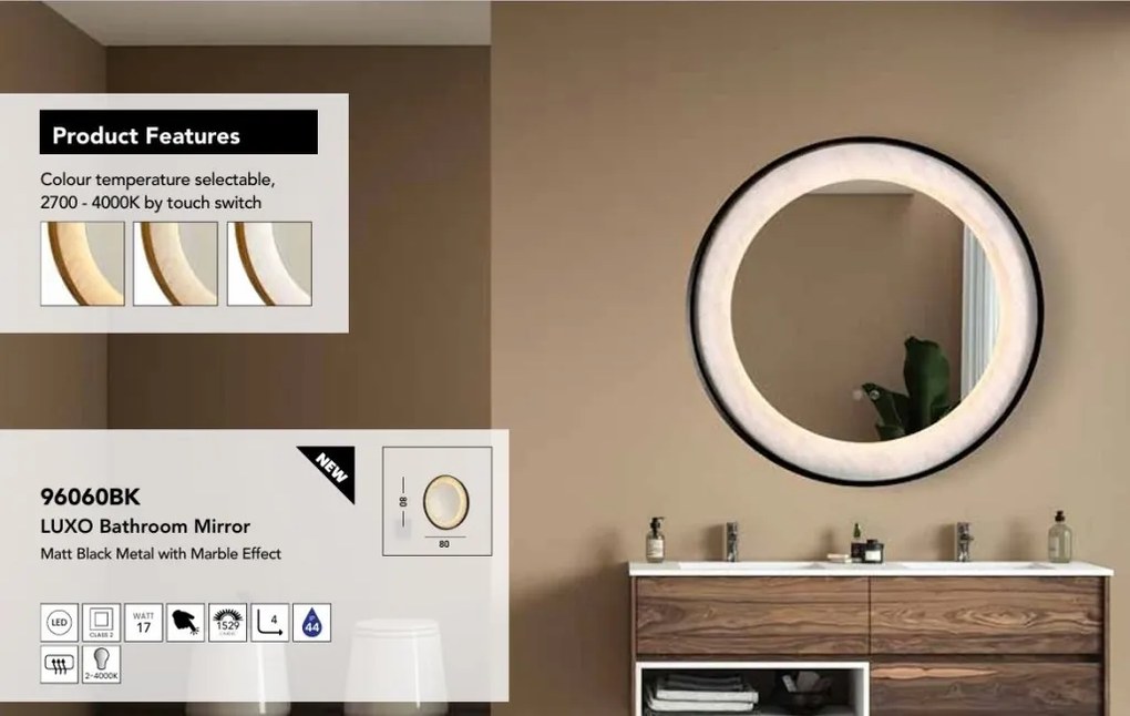 Oglinda cu iluminat pentru baie cu protectie IP44 Luxo LED, 80cm