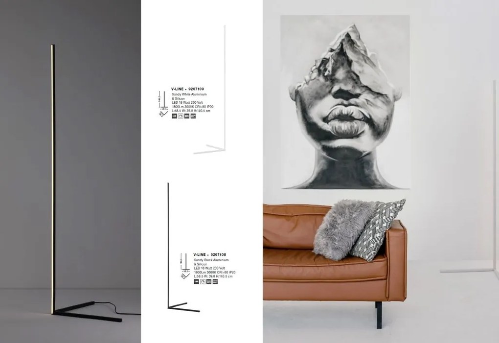 Lampadar LED design modern liniar V-LINE negru