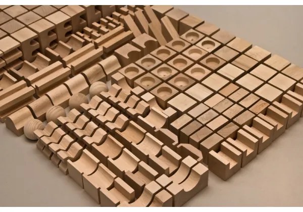 EkoToys - Set 220 cuburi din lemn natural