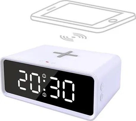 Solight CA07W - Ceas digital cu încărcare wireless Qi, alimentare 230V/CR2032, alb