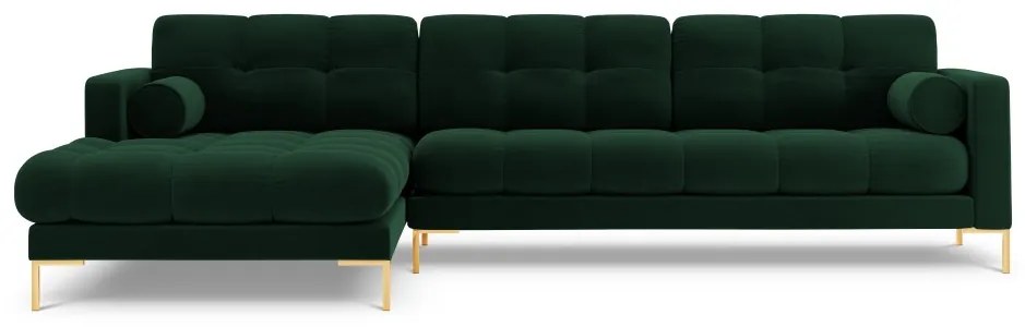 Colțar tapițat Bali, Verde/5 locuri/picioare gold/partea stângă/ L293 x l185 x h75