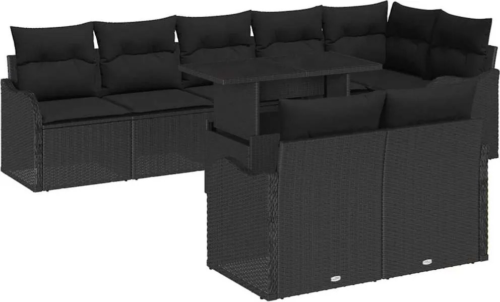 vidaXL Set de canapele pentru grădină cu pernă 9 pcs Negru Poli Rattan