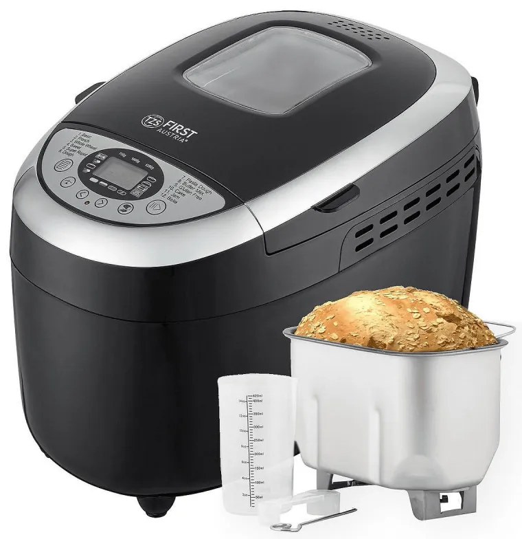 Masina de facut paine FIRST FA-5152-3-BA, 850W, 1.25 kg, 12 programe, Timer, Acoperire antiaderenta, Negru/inox