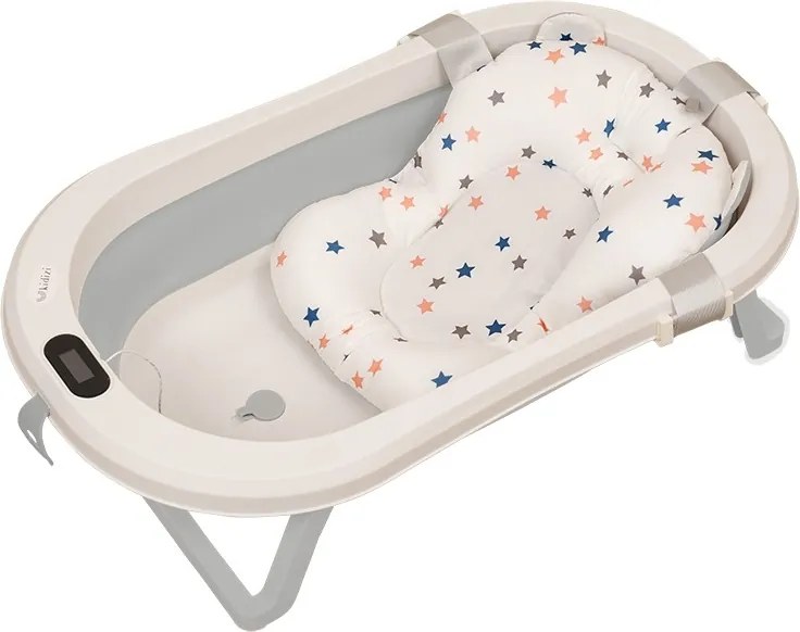 Cadita pliabila cu termometru electronic, hamac ajustabil si dop Kidizi Folda grey, certificat EN71, include furtun scurgere si baza antialunecare, 0-24 luni