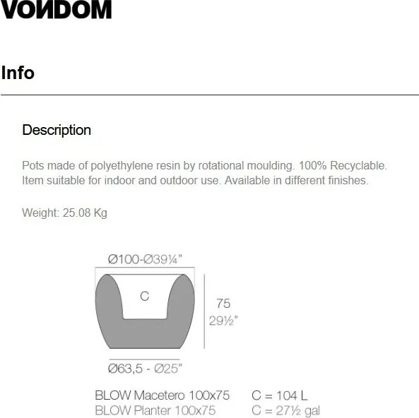 Ghiveci plante, flori design decorativ modern pentru amenajari interioare si exterioare, BLOW PLANTER 55021R Vondom